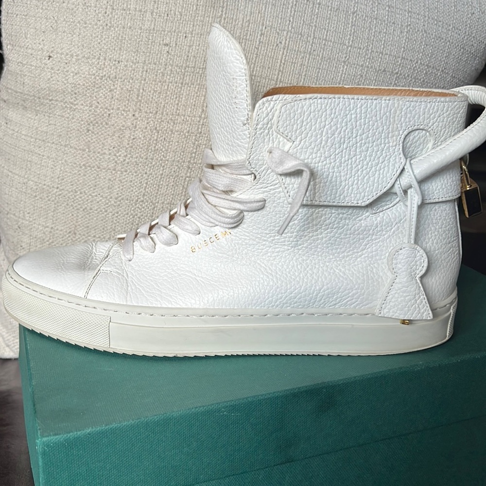 Buscemi Mens 100MM Flat White Leather Sneakers​